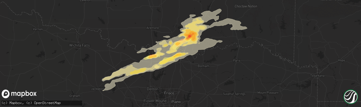 Hail map in Denison, TX on September 23, 2025