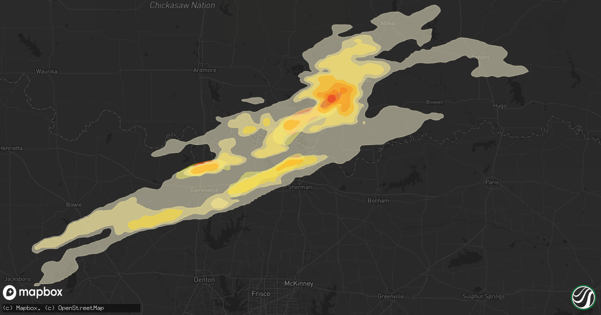 Hail map in Denison, TX on September 23, 2025