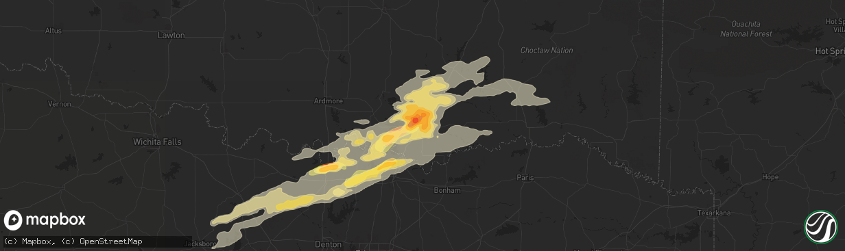 Hail map in Durant, OK on September 23, 2025
