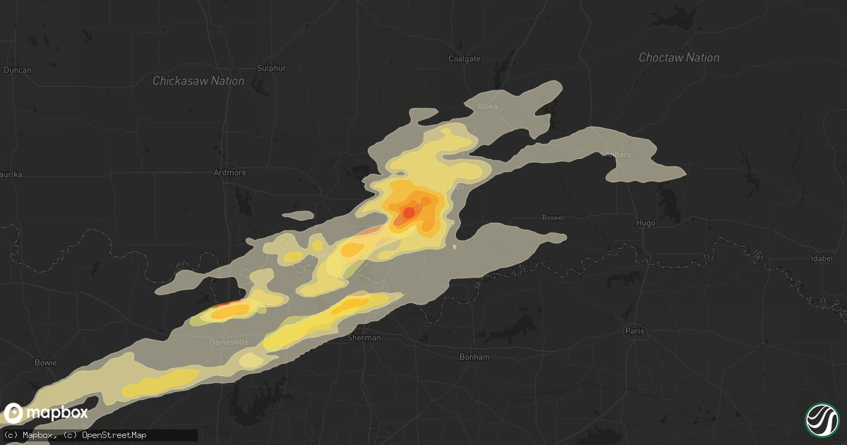 Hail map in Durant, OK on September 23, 2025