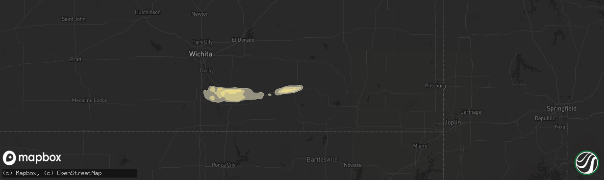 Hail map in Elk Falls, KS on September 23, 2025