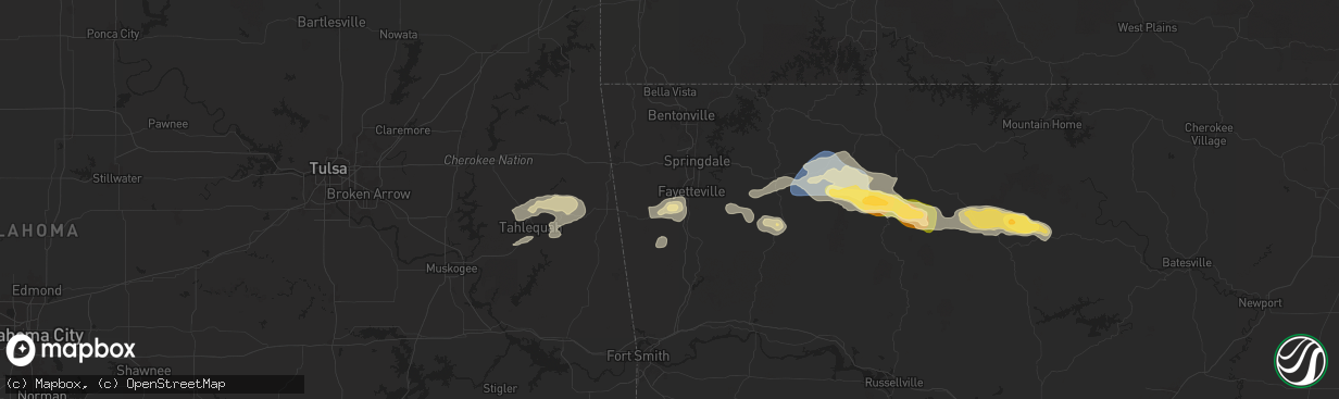 Hail map in Farmington, AR on September 23, 2025