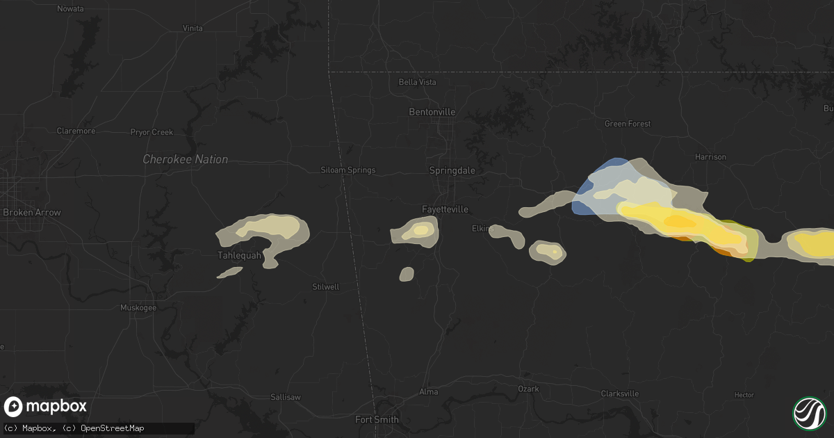 Hail map in Farmington, AR on September 23, 2025