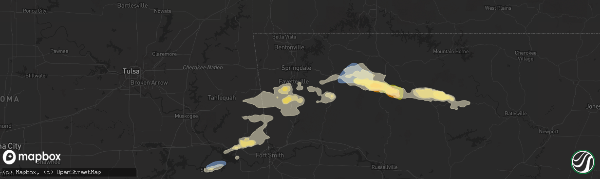 Hail map in Fayetteville, AR on September 23, 2025