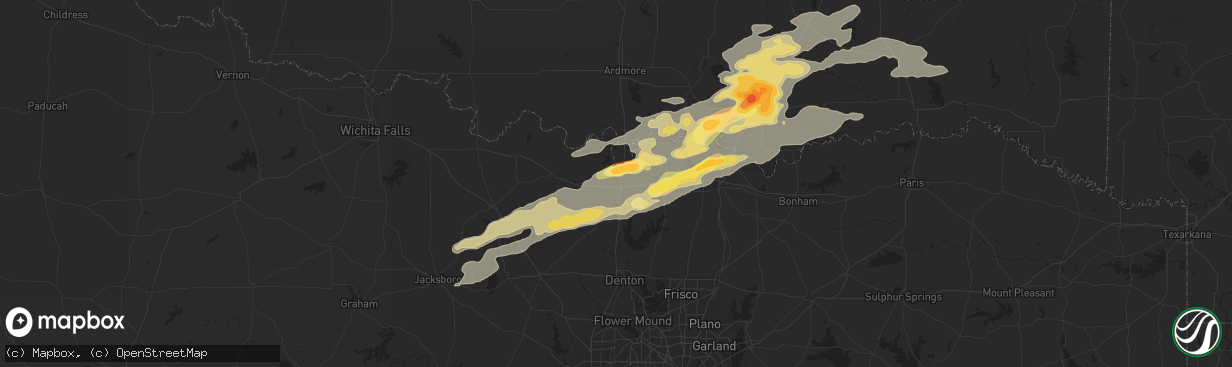 Hail map in Gainesville, TX on September 23, 2025