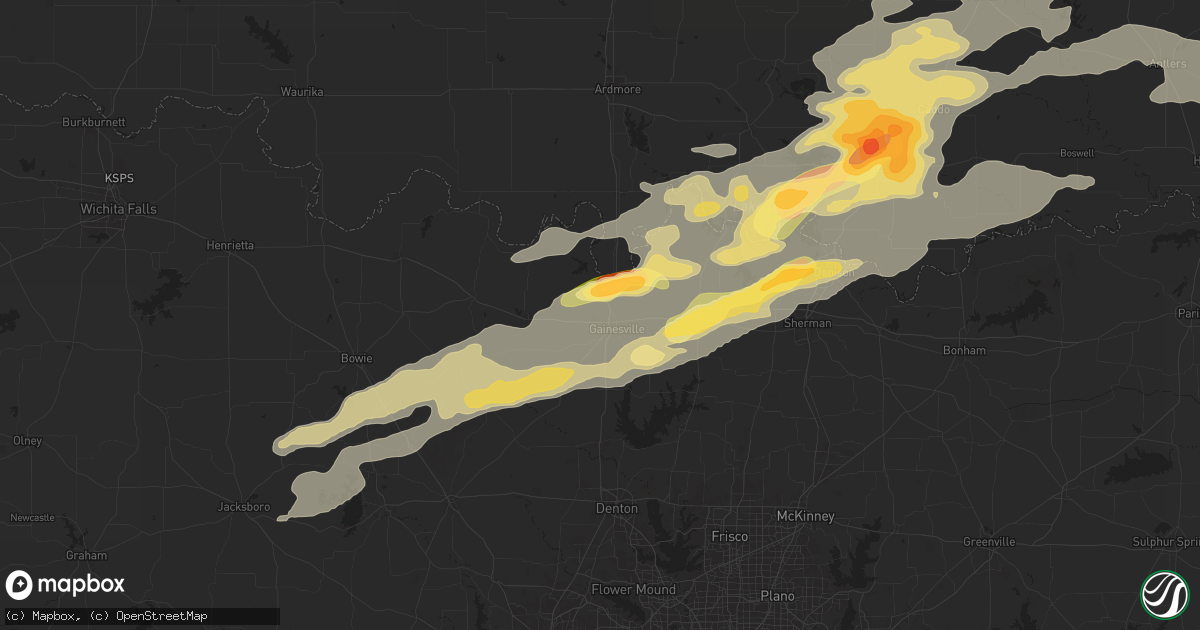 Hail map in Gainesville, TX on September 23, 2025