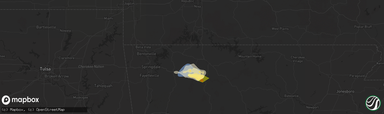 Hail map in Green Forest, AR on September 23, 2025