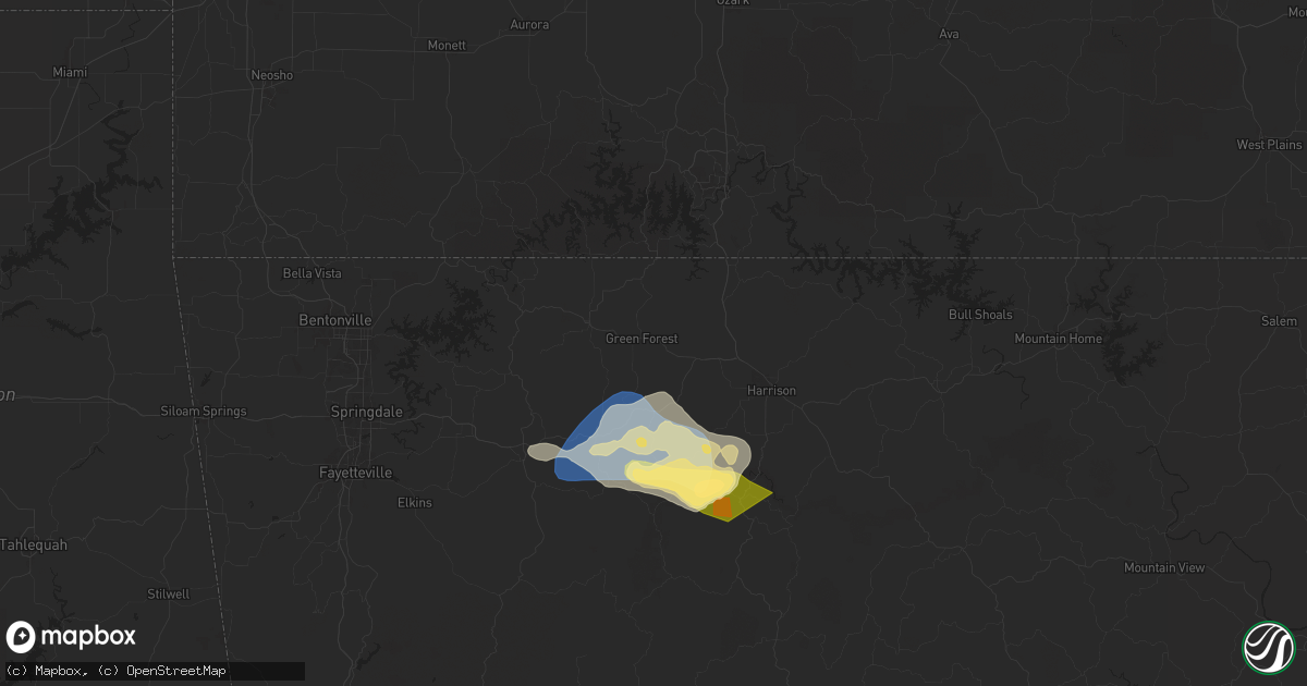 Hail map in Green Forest, AR on September 23, 2025