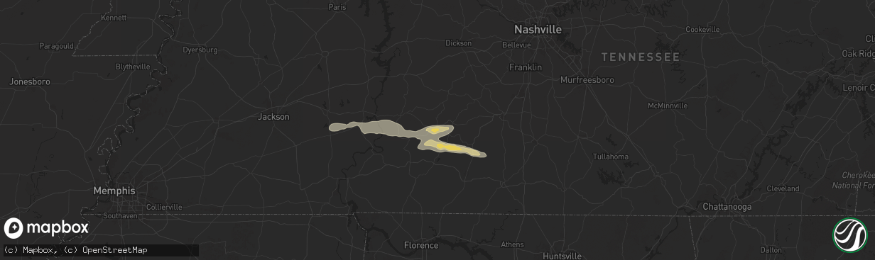 Hail map in Hohenwald, TN on September 23, 2025
