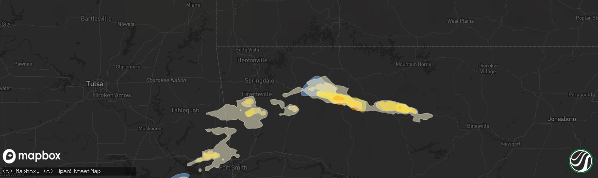 Hail map in Huntsville, AR on September 23, 2025