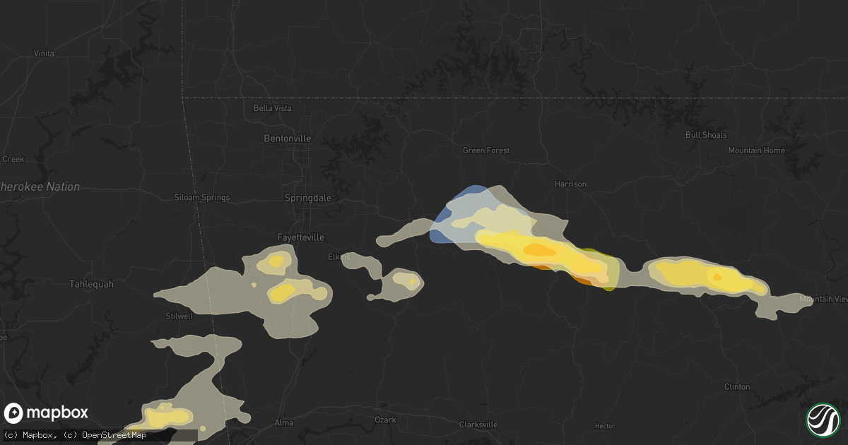 Hail map in Huntsville, AR on September 23, 2025