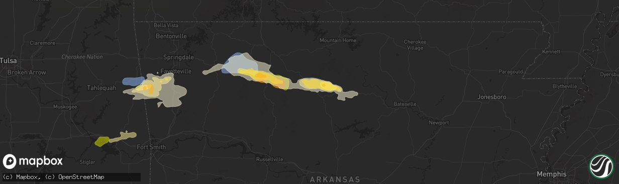 Hail map in Marshall, AR on September 23, 2025
