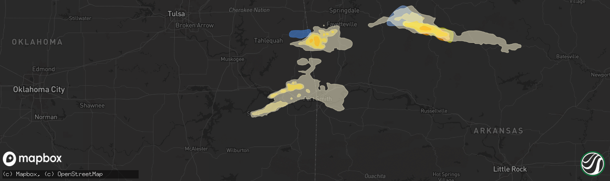 Hail map in Muldrow, OK on September 23, 2025