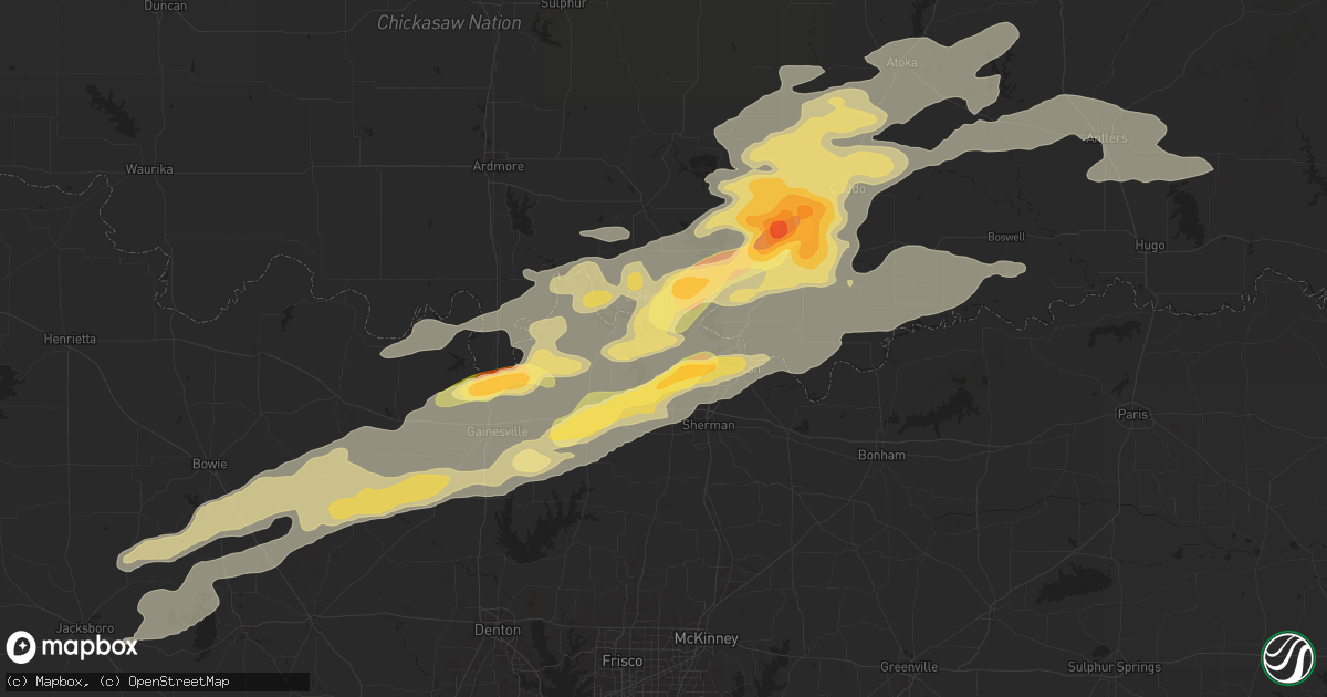 Hail map in Pottsboro, TX on September 23, 2025
