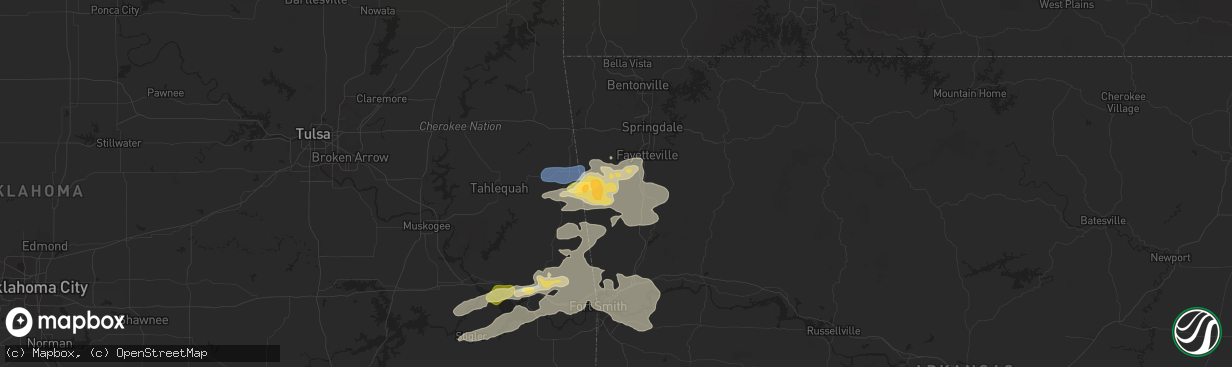 Hail map in Prairie Grove, AR on September 23, 2025