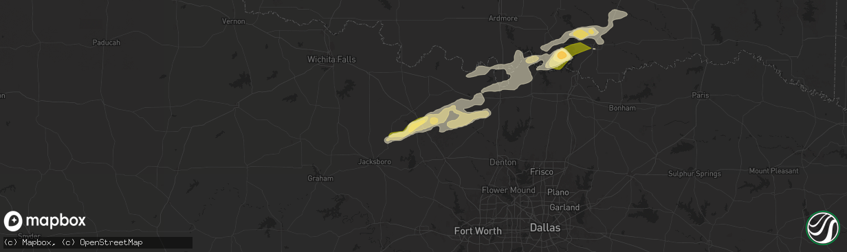 Hail map in Sunset, TX on September 23, 2025