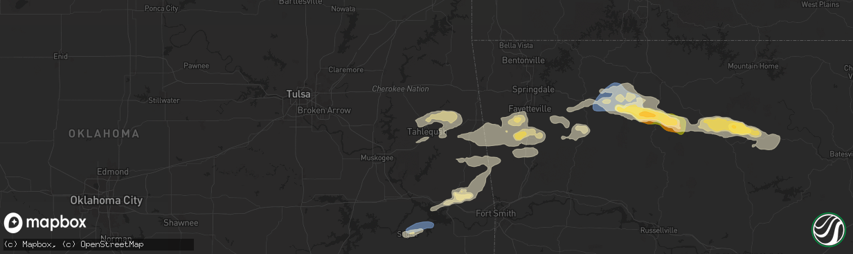 Hail map in Tahlequah, OK on September 23, 2025