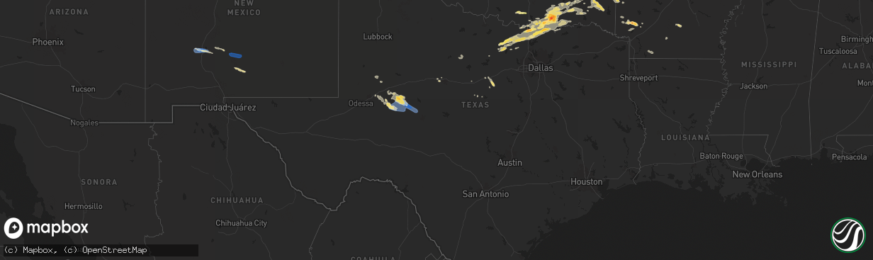 Hail map in Texas on September 23, 2025