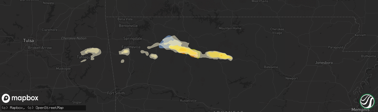 Hail map in Vendor, AR on September 23, 2025