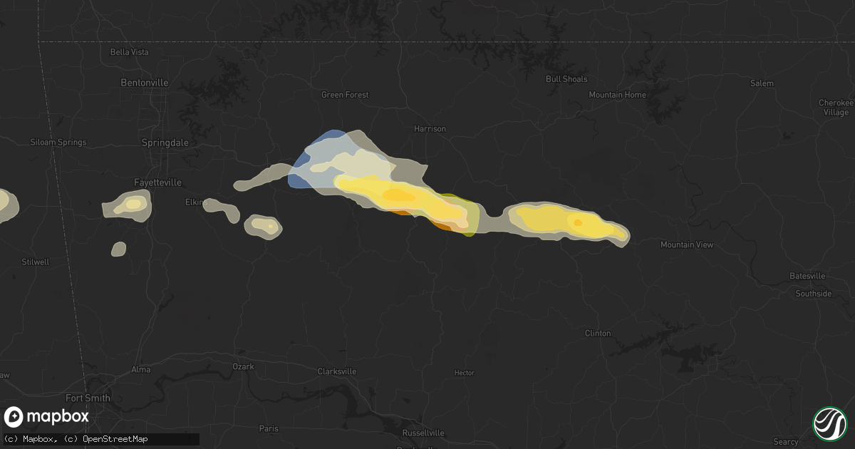 Hail map in Vendor, AR on September 23, 2025