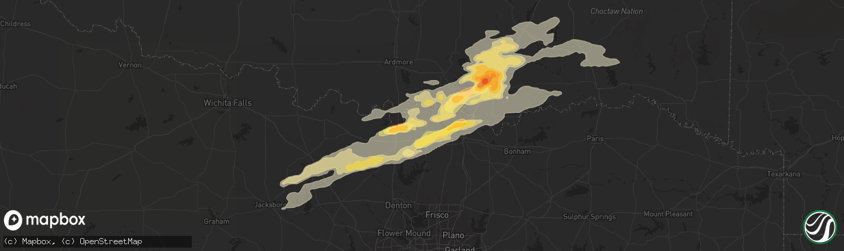 Hail map in Whitesboro, TX on September 23, 2025