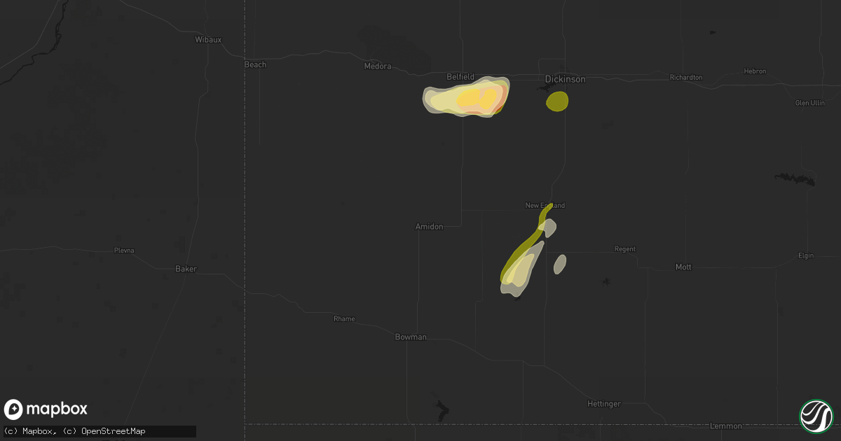 Hail map in Amidon, ND on September 23, 2026
