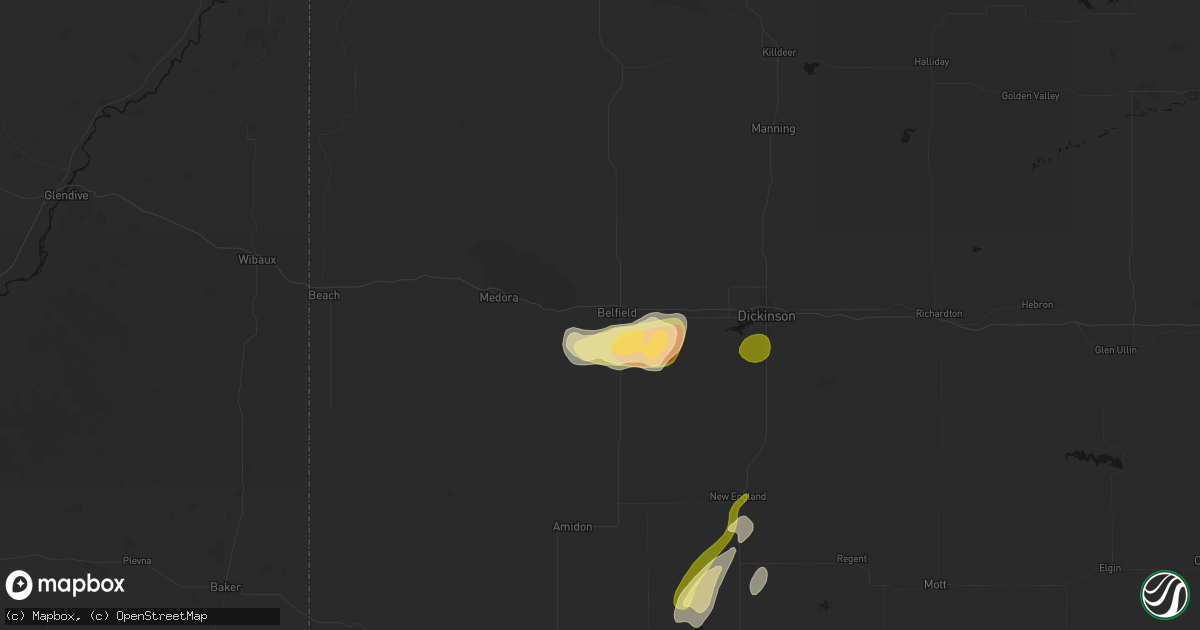 Hail map in Belfield, ND on September 23, 2026