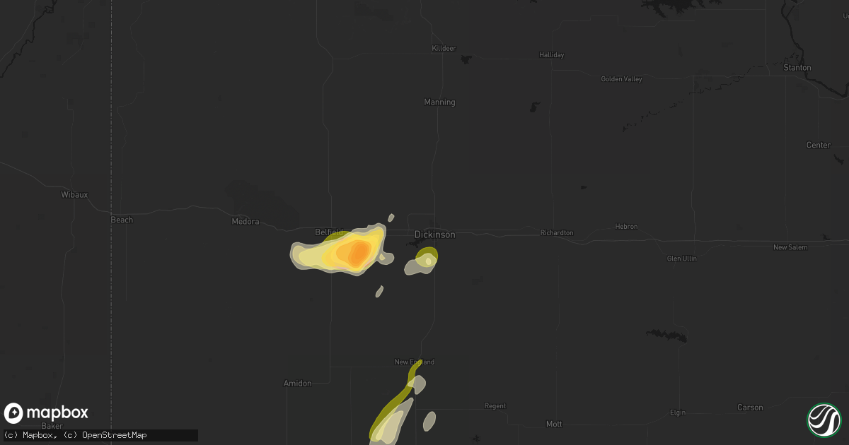 Hail map in Dickinson, ND on September 23, 2026
