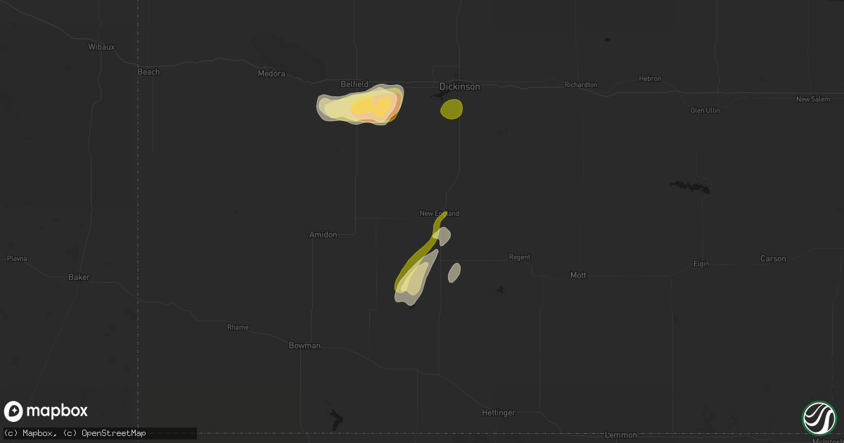 Hail map in New England, ND on September 23, 2026