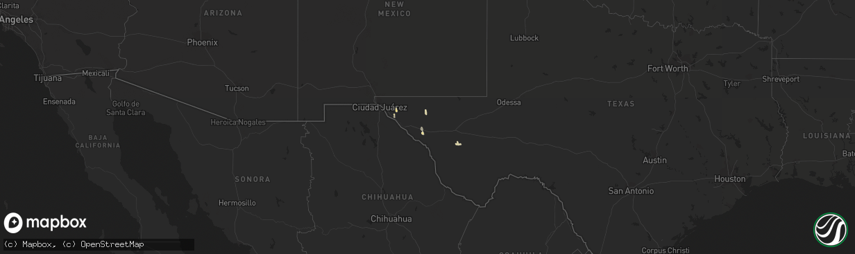 Hail map in Texas on September 24, 2015