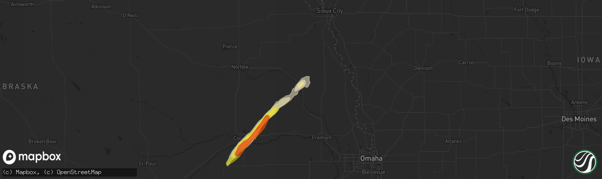 Hail map in West Point, NE on September 24, 2017