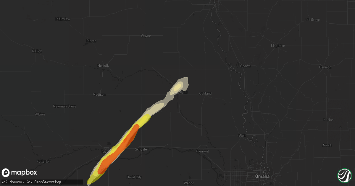 Hail map in West Point, NE on September 24, 2017