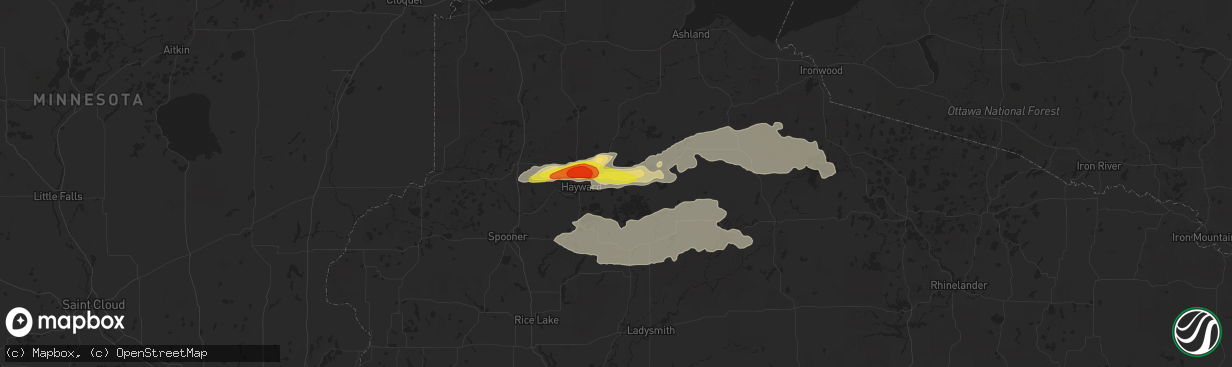 Hail map in Hayward, WI on September 24, 2019