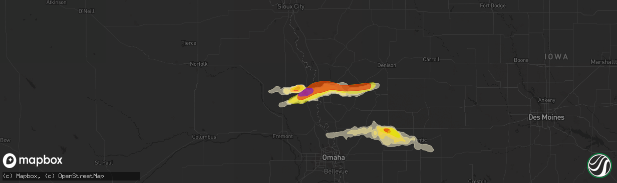 Hail map in Tekamah, NE on September 24, 2019