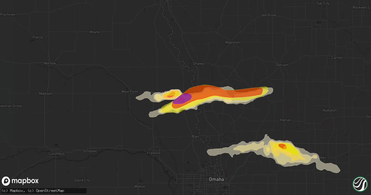 Hail map in Tekamah, NE on September 24, 2019