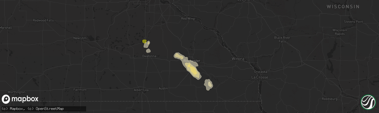 Hail map in Rochester, MN on September 24, 2020