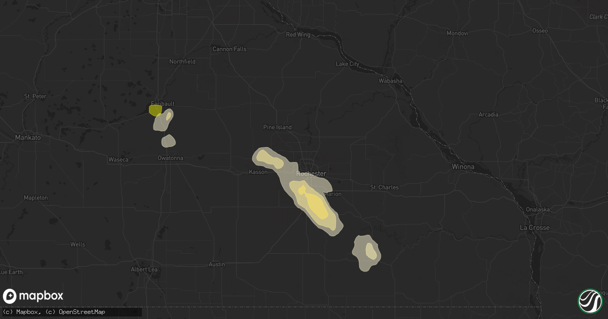 Hail map in Rochester, MN on September 24, 2020