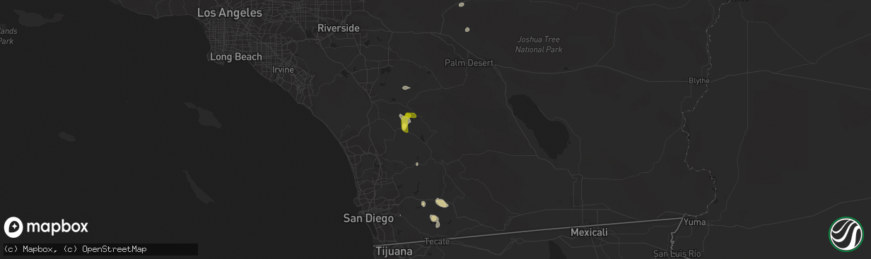 Hail map in Warner Springs, CA on September 24, 2021