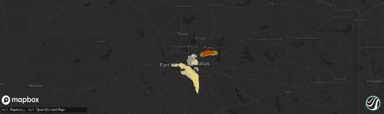 Hail map in Irving, TX on September 24, 2023