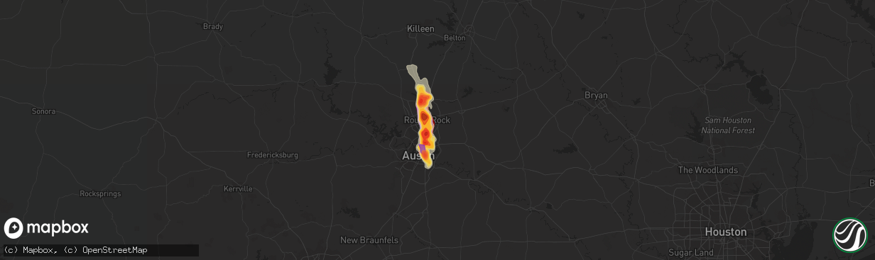 Hail map in Pflugerville, TX on September 24, 2023