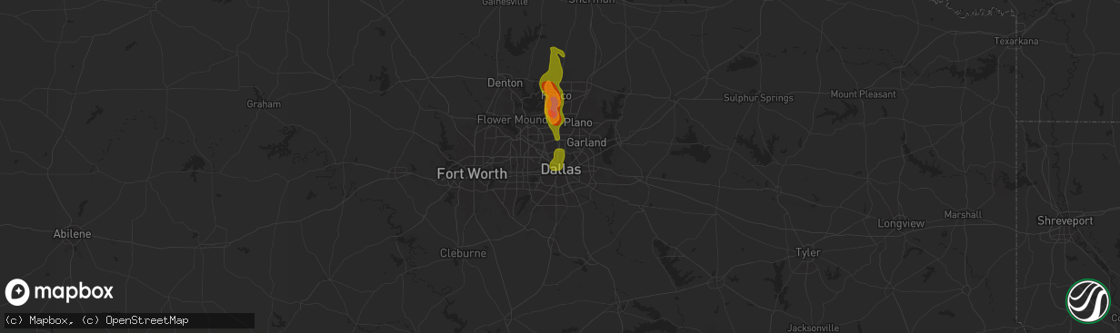 Hail map in Dallas, TX on September 24, 2024