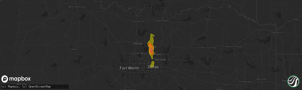 Hail map in Frisco, TX on September 24, 2024