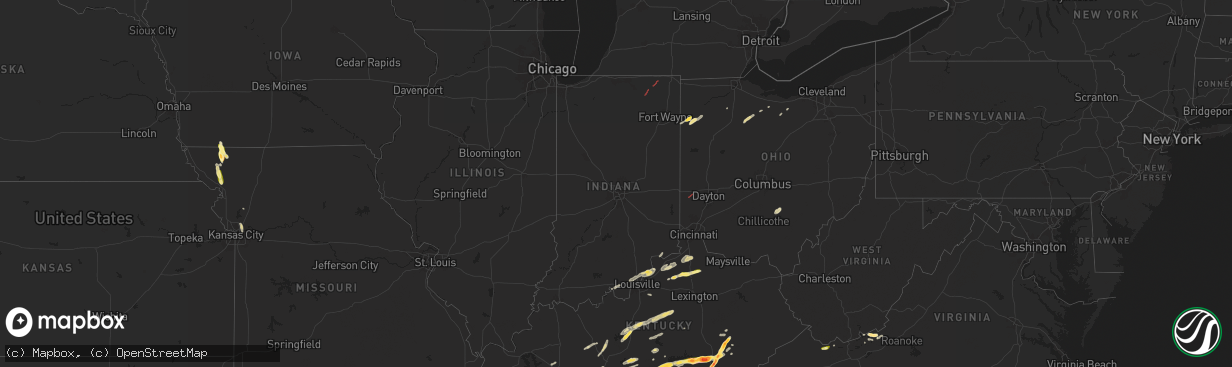 Hail map in Indiana on September 24, 2024