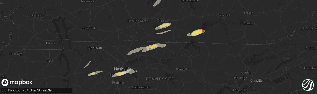 Hail map in Lafayette, TN on September 24, 2024