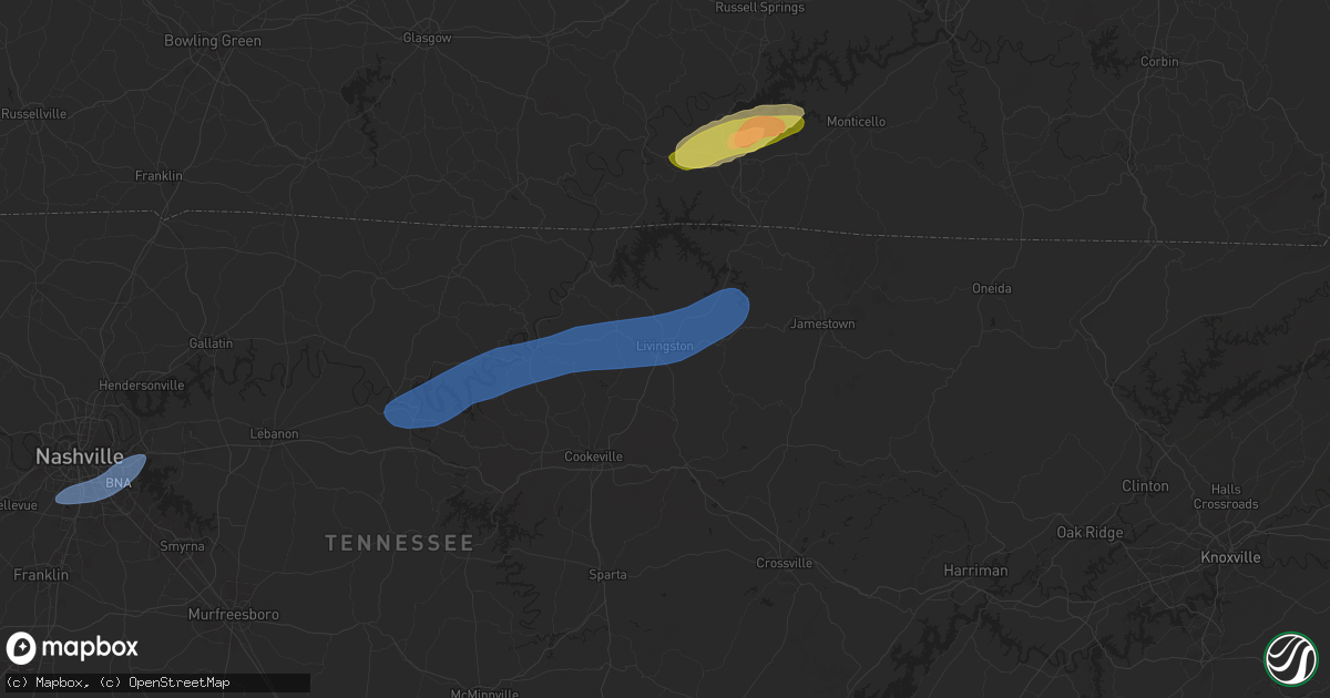 Hail map in Livingston, TN on September 24, 2024
