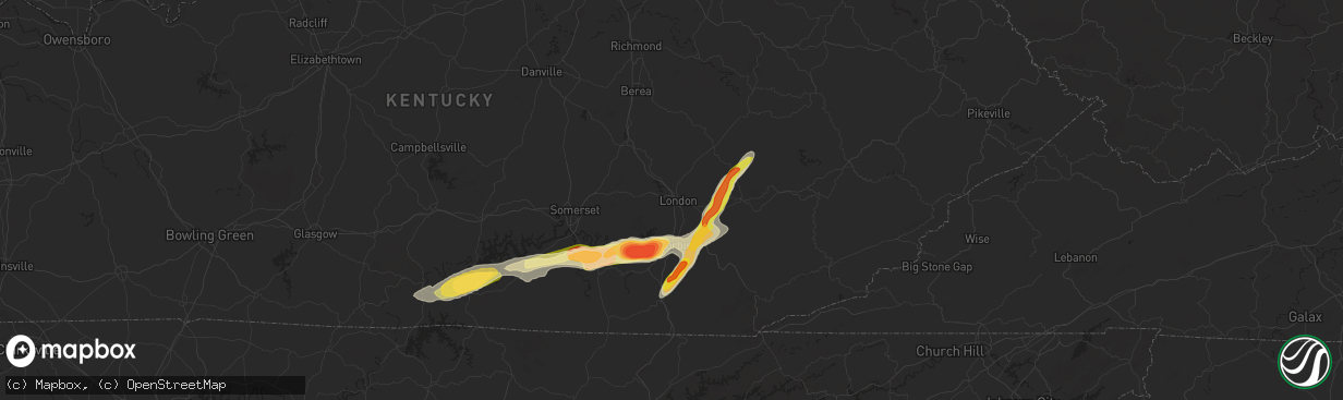 Hail map in London, KY on September 24, 2024