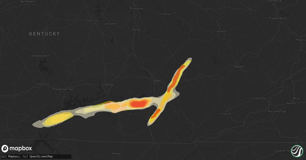 Hail map in London, KY on September 24, 2024