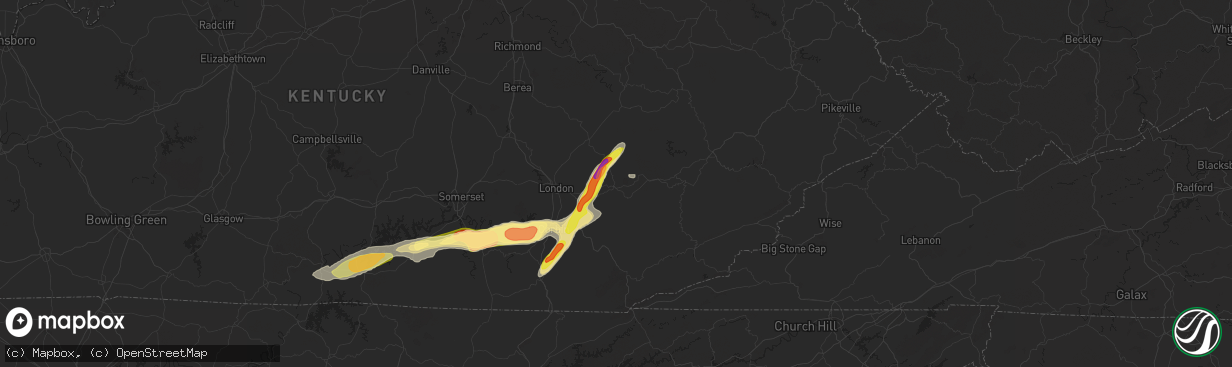 Hail map in Manchester, KY on September 24, 2024