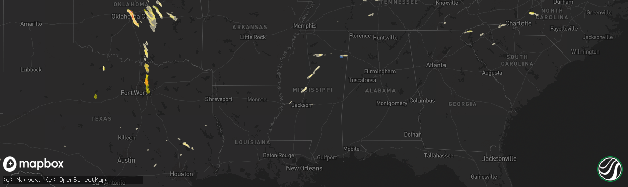 Hail map in Mississippi on September 24, 2024