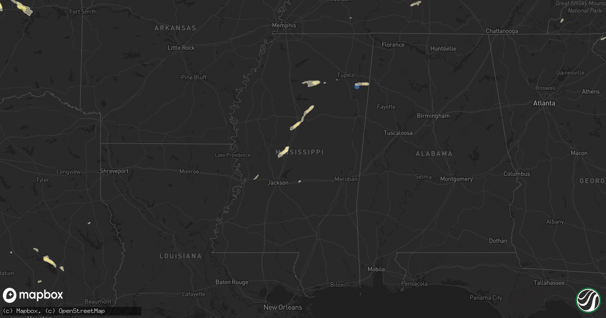 Hail map in Mississippi on September 24, 2024